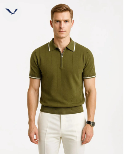 Polo Meio Zíper Texturizada